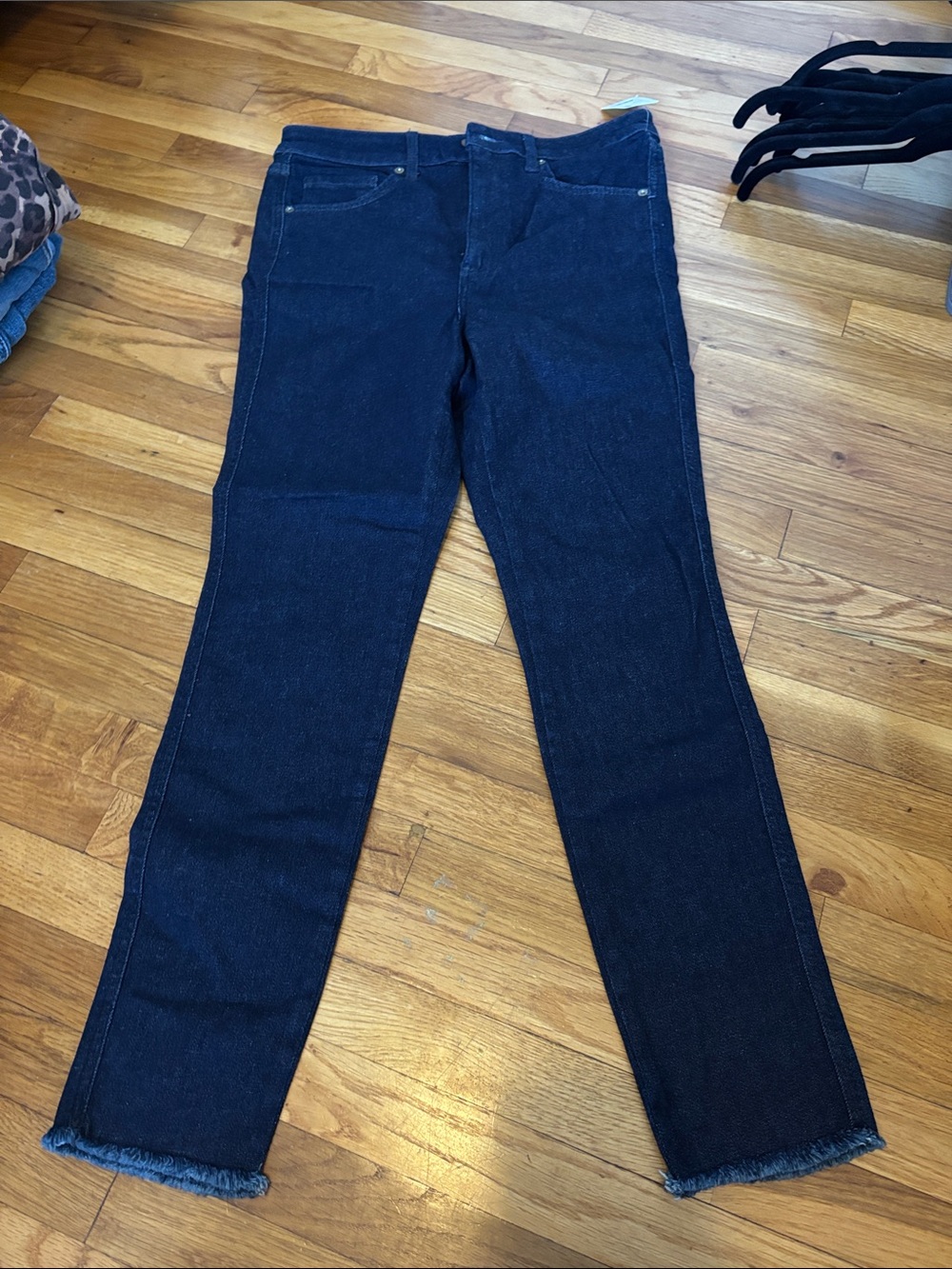 Free People Dark Blue Skinny Jeans with Raw Hem